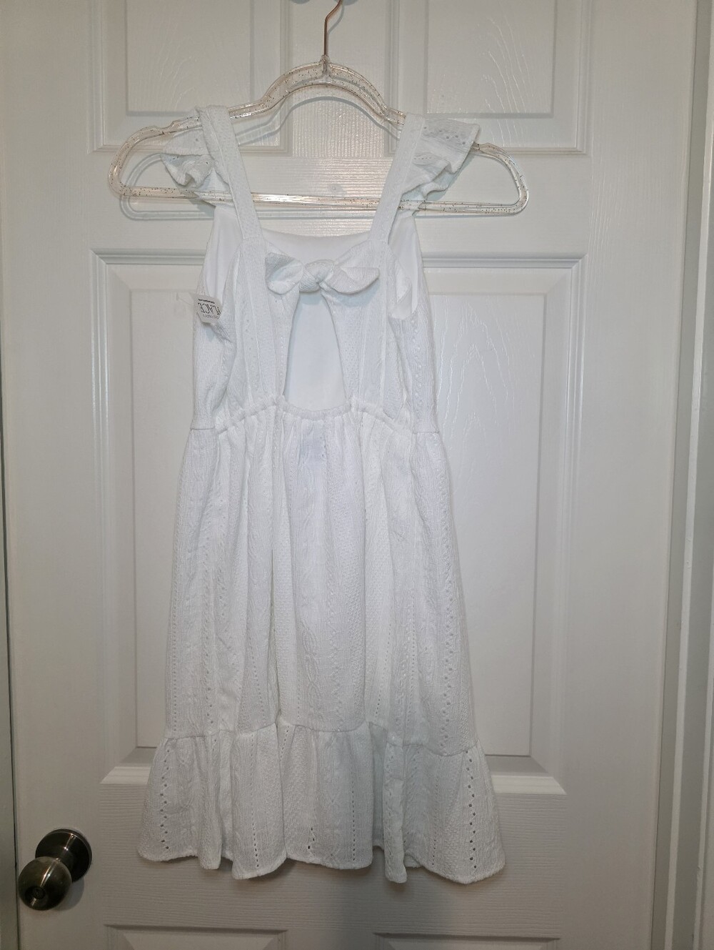 The Childrens Place White Eyelet Cutout Dress Size 10/12 L Ruffle Preppy Minimal - Picture 4 of 7